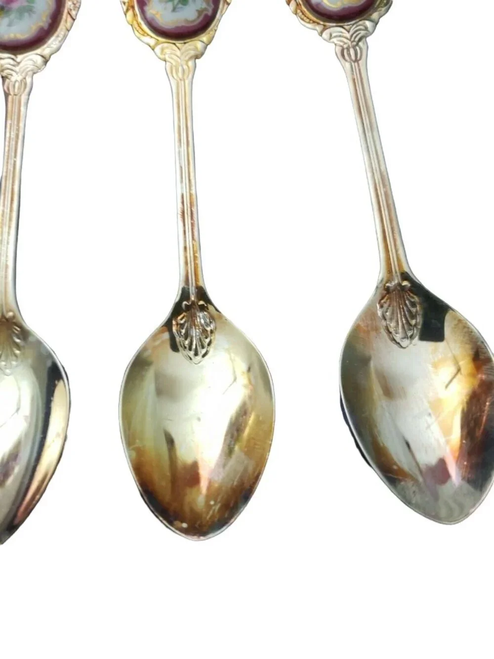 Victorian Chic 6 Floral Medallion Silverplate Teaspoons in Silk Lined Box NOS